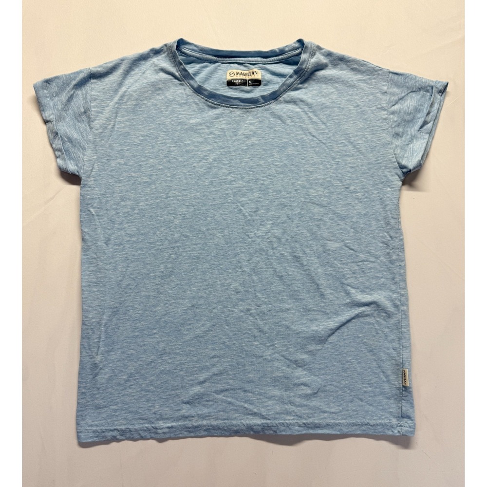 Magellan Outdoors T Shirt Mens Small Heather Blue Logo Cotton Classic Fit Casual